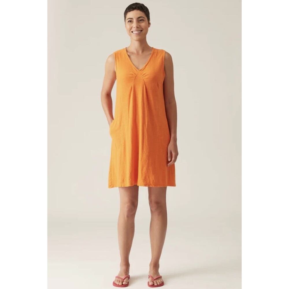 CUT LOOSE XS Linen Cotton Jersey Tuck Shift Dress Orange Sleeveless Lagenlook